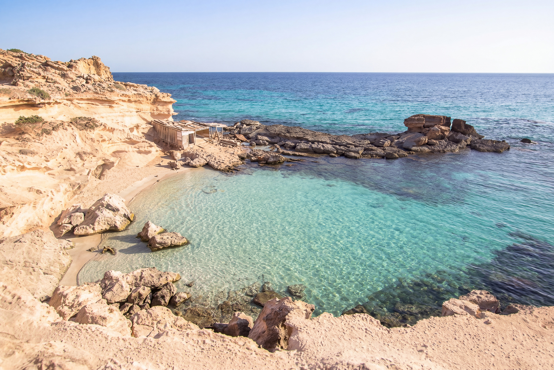 Caló des Mort, hidden cove on the Migjorn coast, south Formentera